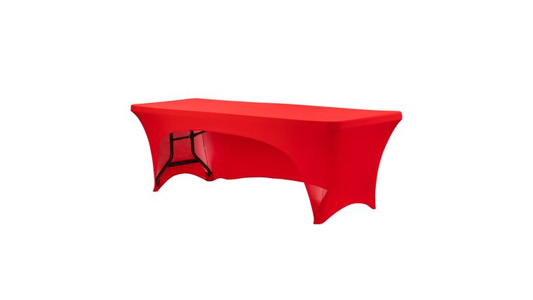 Spandex | Red | 8′ Rectangle Open Back Table Cover | Rental Spandex | Red | 8′ Rectangle Open Back Table Cover | Rental