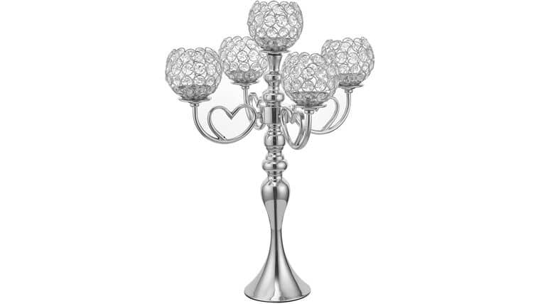 5 Arms Silver Crystal Candelabra for Wedding Home Decoration,Christmas Party Dinning Room Table Candle Holders Centerpieces | Rental 5 Arms Silver Crystal Candelabra for Wedding Home Decoration,Christmas Party Dinning Room Table Candle Holders Centerpieces | Rental