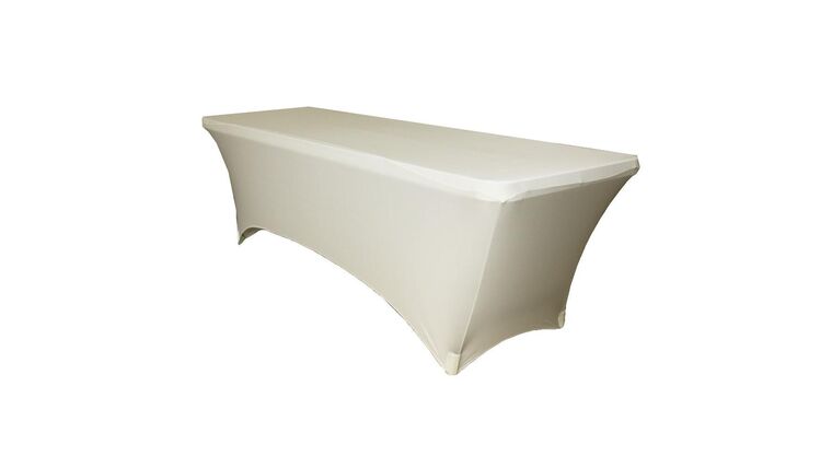 Spandex | Ivory | 8′ Rectangular Tablecloth | Rental Spandex | Ivory | 8′ Rectangular Tablecloth | Rental