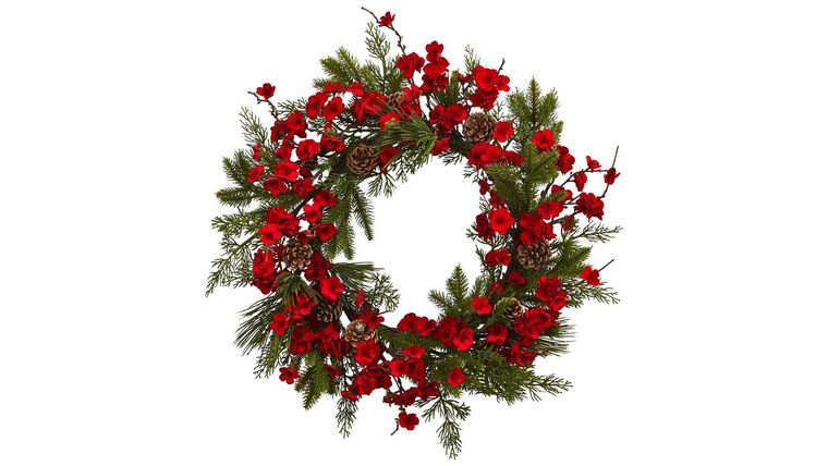 24” Artificial Plum Blossom Pine Wreath | Rental 24” Artificial Plum Blossom Pine Wreath | Rental