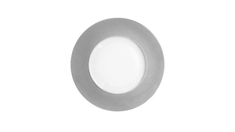 Glass Charger Plate – Silver Rim | Rental Glass Charger Plate – Silver Rim | Rental
