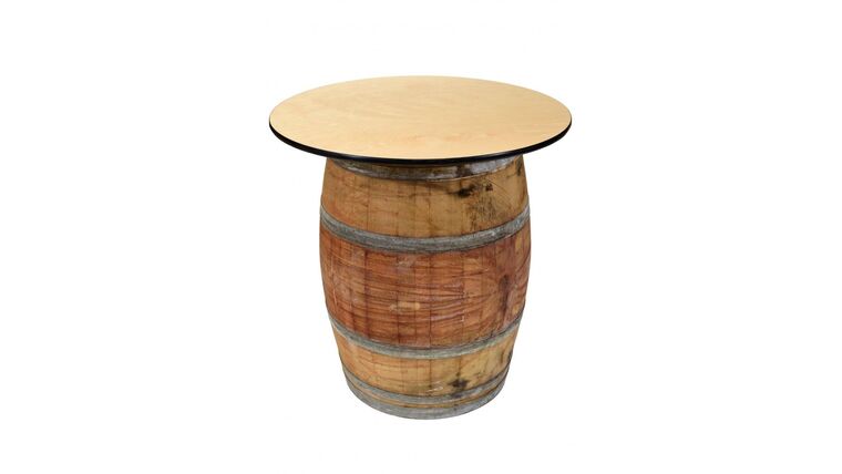 36" Round Rustic High Boy Wine Barrel w/Natural Wood Top | Rental