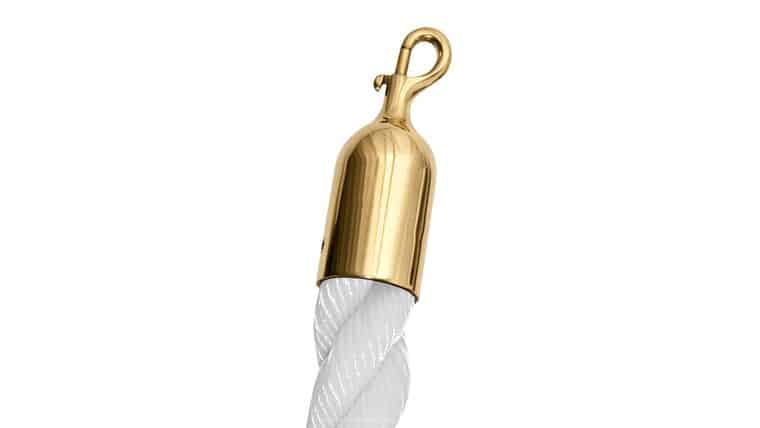8′ White Twisted Nylon Stanchion Rope w/Polished Brass Snap Hook Ends | Rental 8′ White Twisted Nylon Stanchion Rope w/Polished Brass Snap Hook Ends | Rental