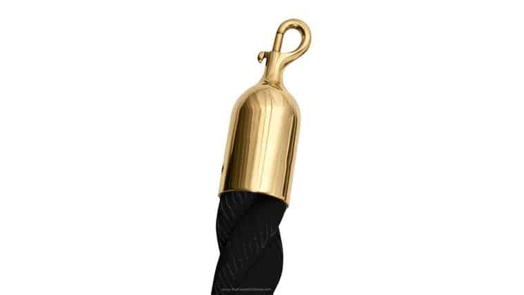 8′ Black Twisted Nylon Stanchion Rope w/Polished Brass Snap Hook Ends | Rental 8′ Black Twisted Nylon Stanchion Rope w/Polished Brass Snap Hook Ends | Rental