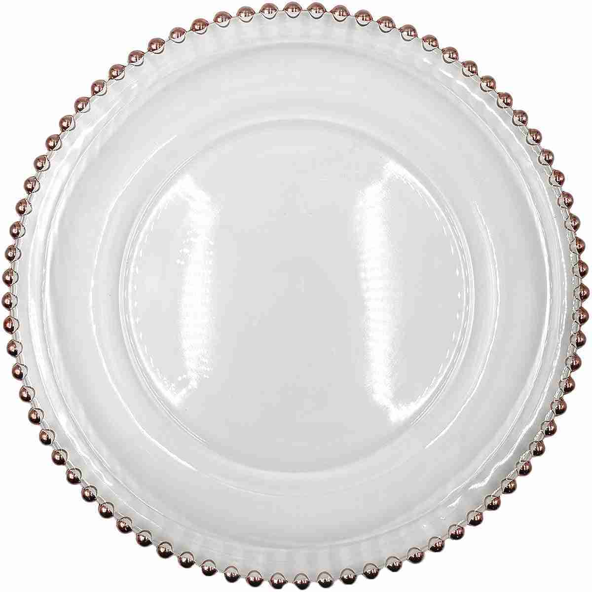 Beaded – Glass Charger Plate in Rose Gold (Item # 0239) | Rental