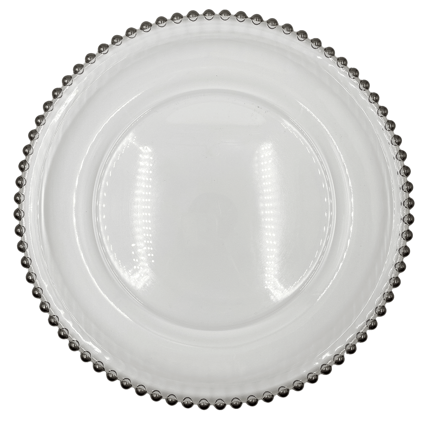 Beaded – Glass Charger Plate in Silver (Item # 0239) | Rental