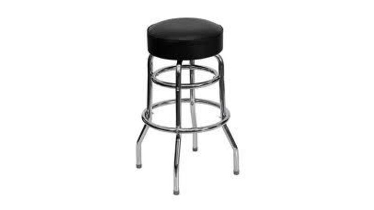 Black & Chrome Metal Bar Stool With Padded Seat | Rental Black & Chrome Metal Bar Stool With Padded Seat | Rental