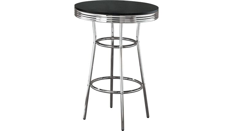 Cocktail - Retro 1950s Soda Fountain Round Pub Height Bar Table Black High Gloss Chrome Metal Frame | Rental