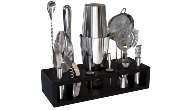 Highball & Chaser 13-Piece Boston Cocktail Shaker Set Stainless Steel Mixology Bartender Kit With Stand | Rental Highball & Chaser 13-Piece Boston Cocktail Shaker Set Stainless Steel Mixology Bartender Kit With Stand | Rental