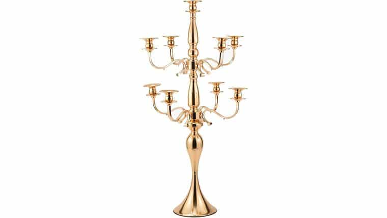 Gold Candelabra Candle Holder for Wedding, 33 Inch Tall 9 Arms Candelabra Centerpiece | Rental Gold Candelabra Candle Holder for Wedding, 33 Inch Tall 9 Arms Candelabra Centerpiece | Rental