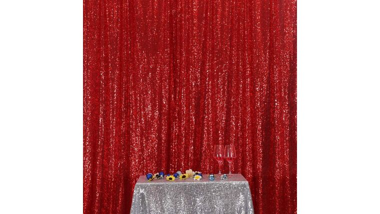 Drapery – Sequin – Curtain Backdrop – 8′ x 8′  Red | Rental