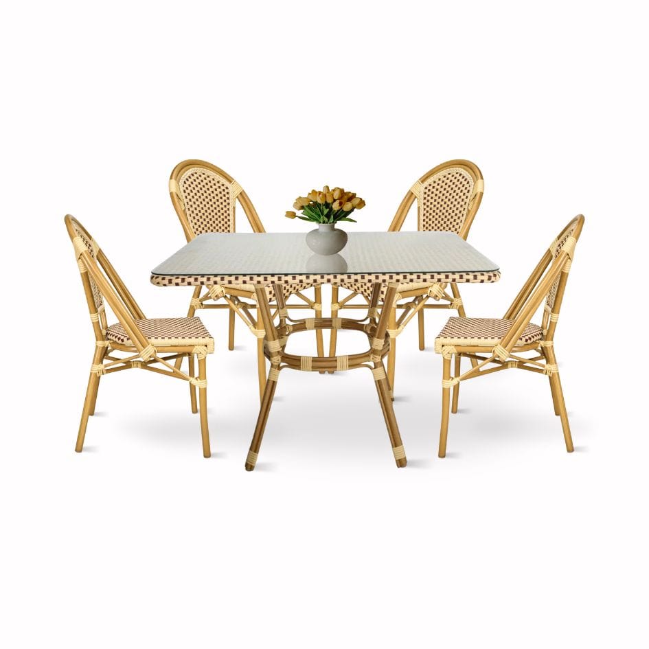 Beige and Maroon French Bistro Set Includes 48″ x 36″ Table and 4 Chairs | Rental