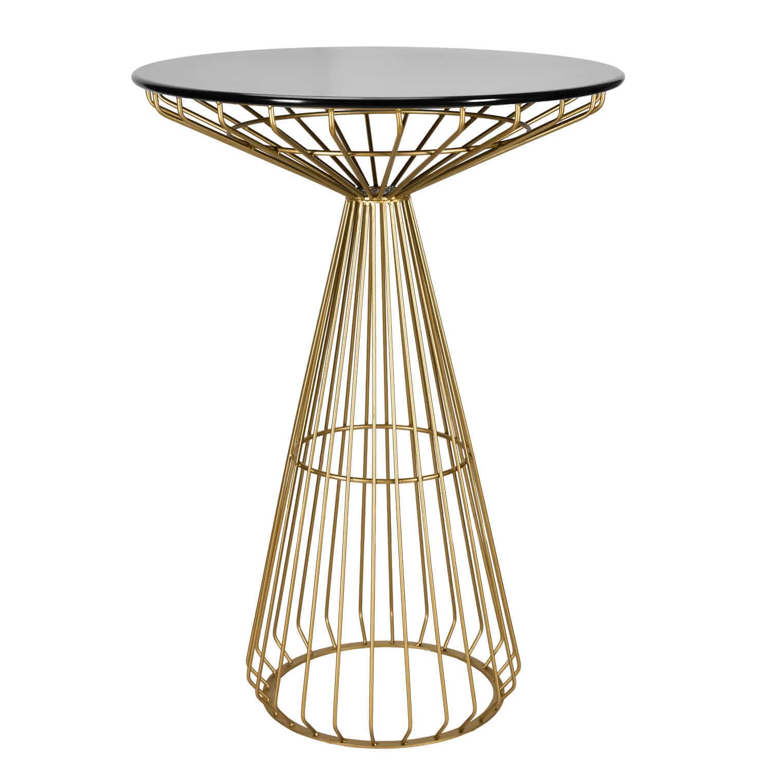 Gold Wire Cocktail Table with 32" Black Top and Polished Gold Steel Frame | Rental