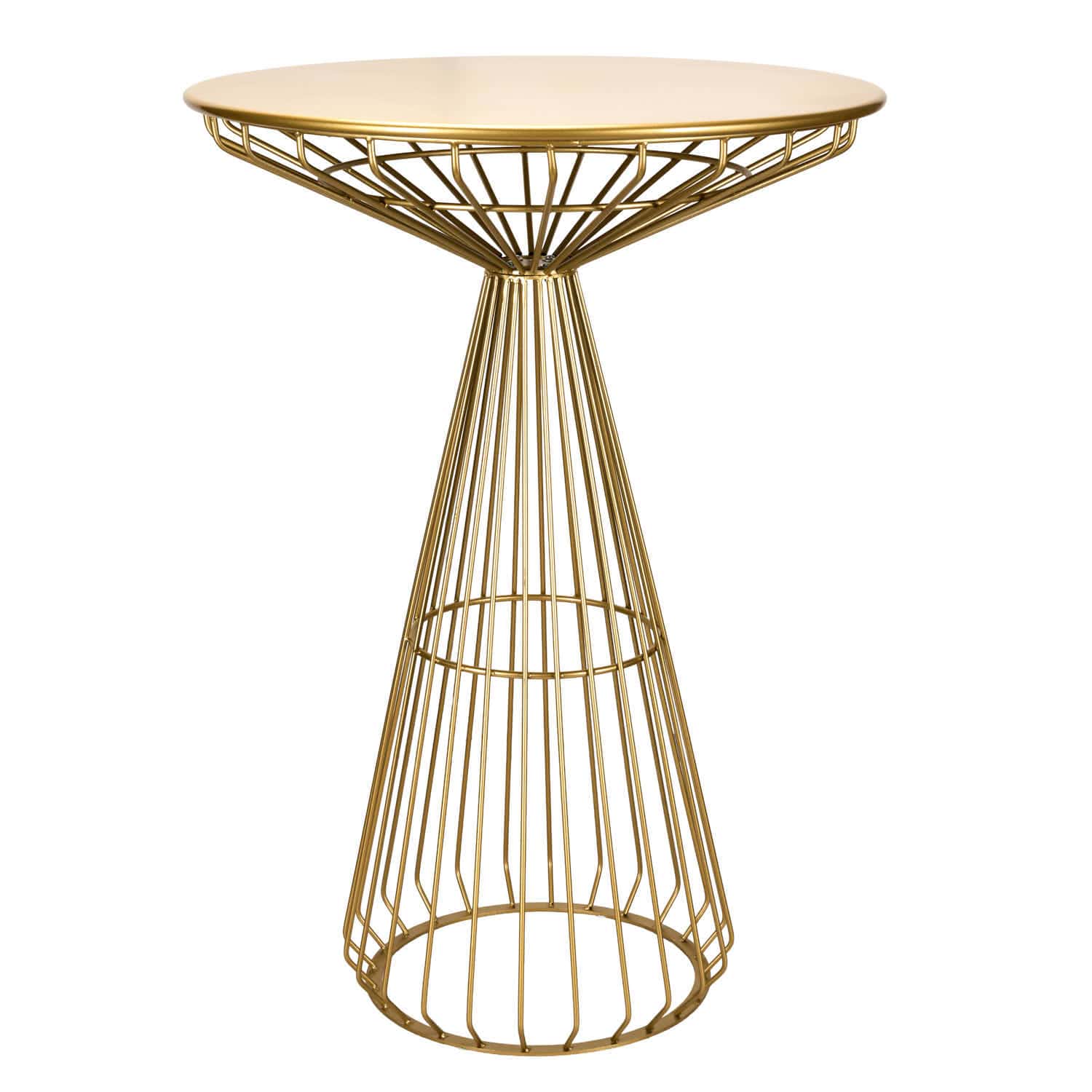 Gold Wire Cocktail Table with 32” Round Gold Top and Elegant Gold Steel Base | Rental