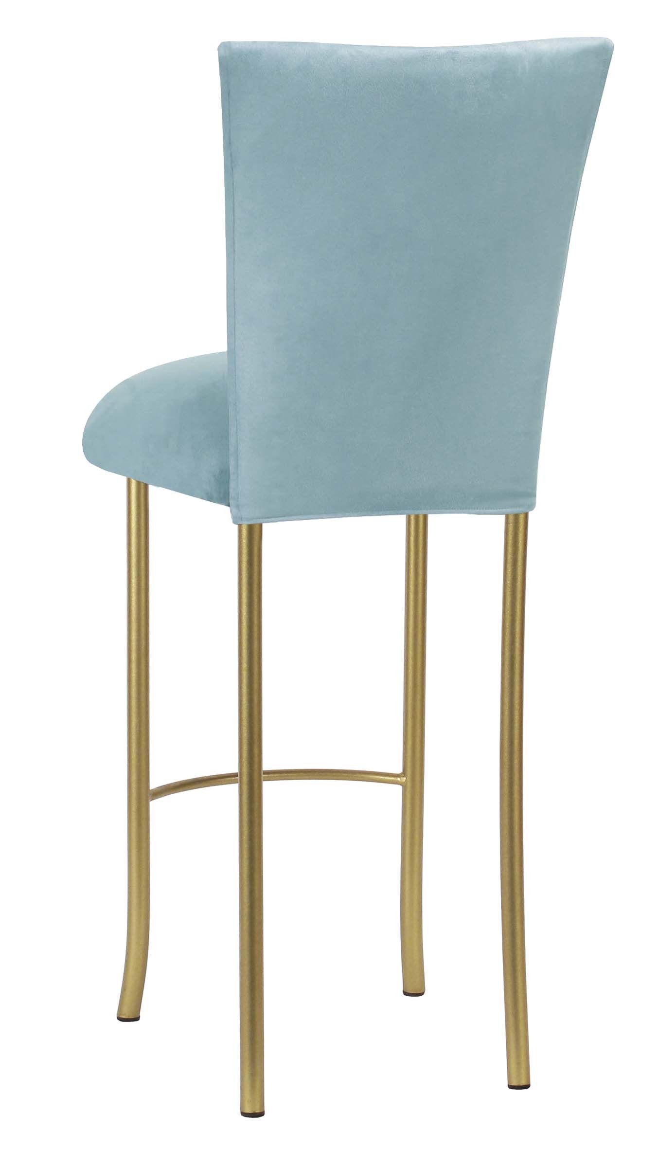 Ice Blue Suede Barstool Cover and Cushion on Gold Legs - Chameleon Chair Collection | Rental