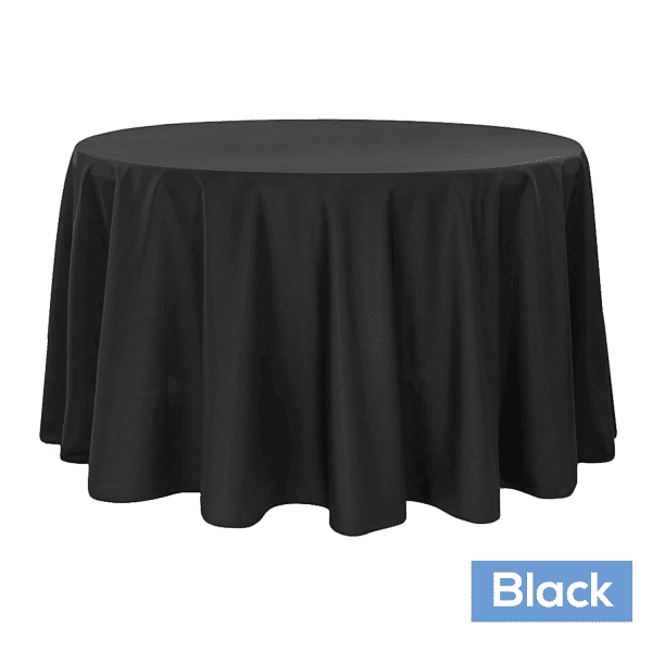120″ Round 200 GSM Polyester Tablecloth – Black | Rental 120″ Round 200 GSM Polyester Tablecloth – Black | Rental