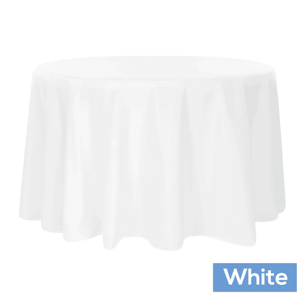 120″ Round 200 GSM Polyester Tablecloth – White | Rental 120″ Round 200 GSM Polyester Tablecloth – White | Rental