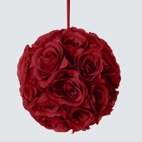 Decostar™ Rose Silk Flower Pomander Kissing Ball 10″ – Burgundy | Rental