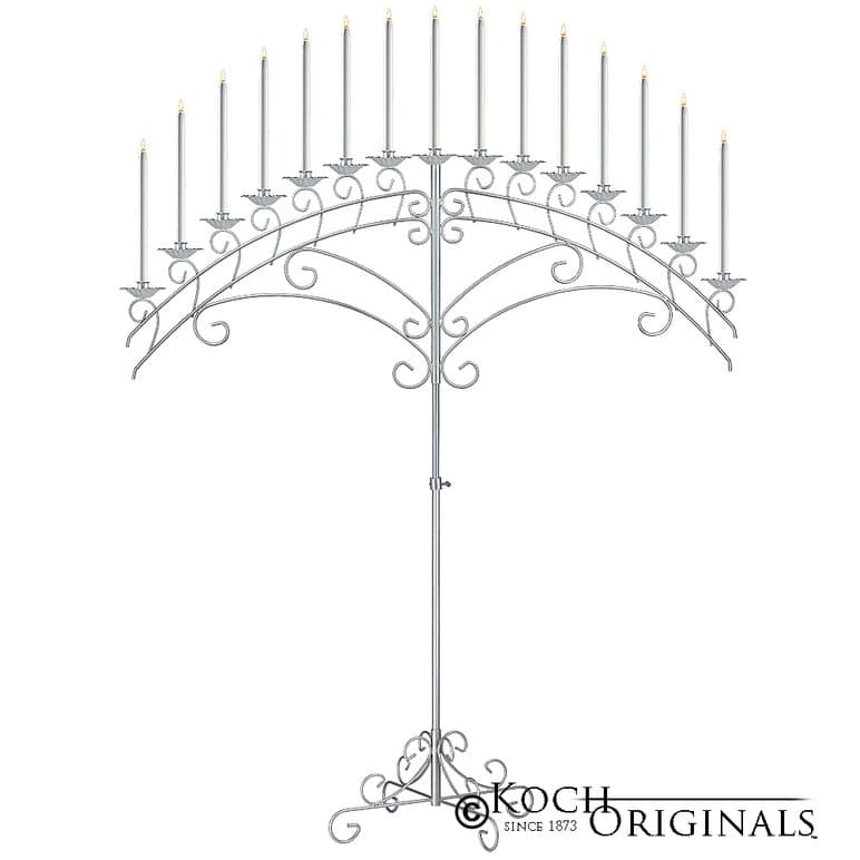 15-Light Fan Floor Candelabra – Frosted Silver | Rental