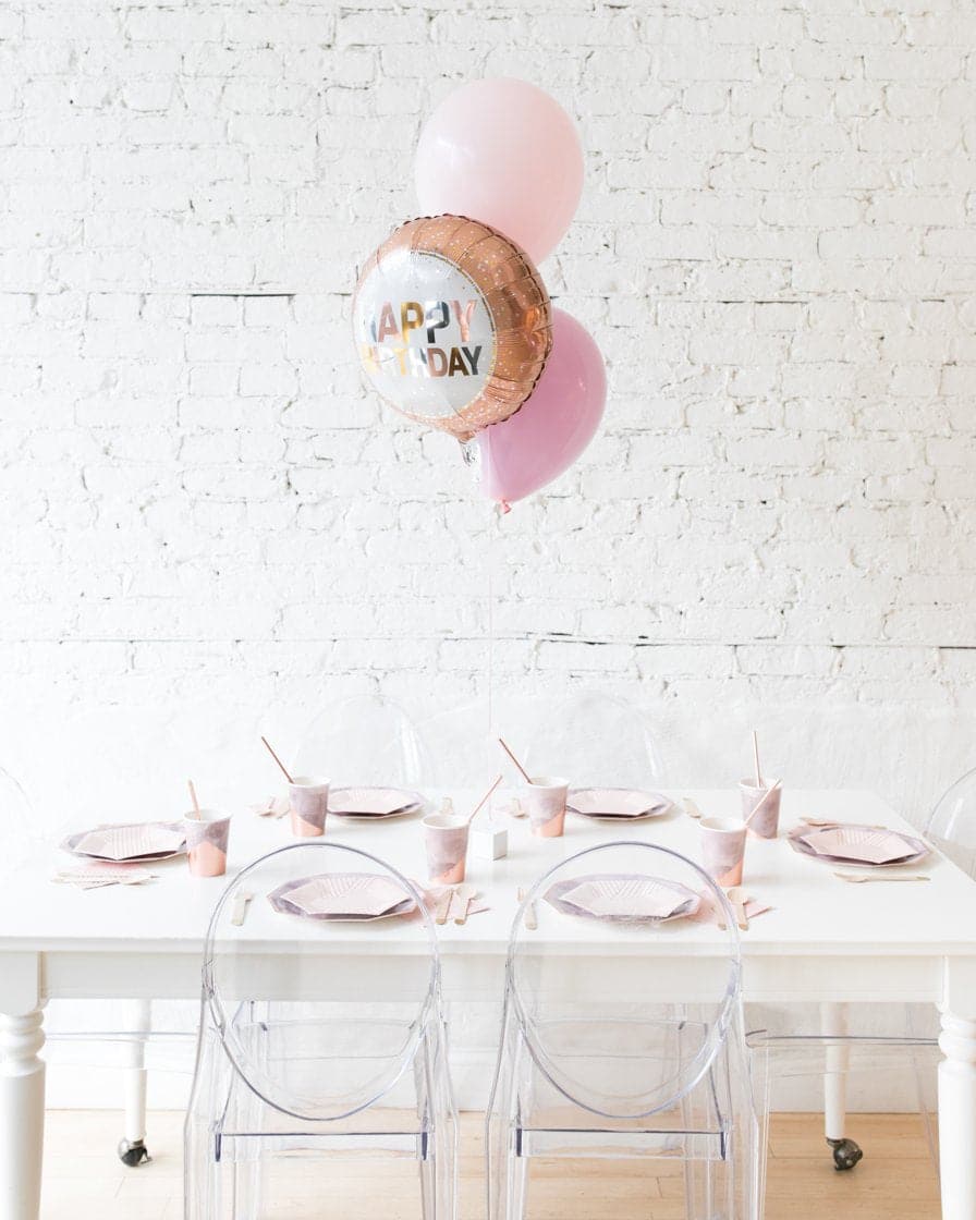 Modern Mauve – Happy Birthday Foil and 11in Balloons Centerpiece – bouquet of 3 | Rental Modern Mauve – Happy Birthday Foil and 11in Balloons Centerpiece – bouquet of 3 | Rental