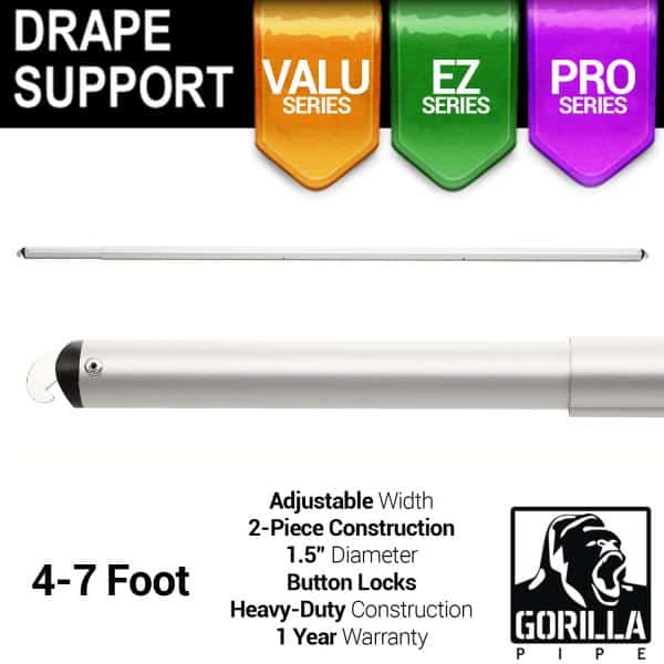 4-7ft Telescoping Drape Support w/ Button Stops at 5ft, 6ft | Rental 4-7ft Telescoping Drape Support w/ Button Stops at 5ft, 6ft | Rental