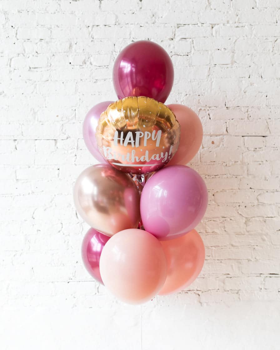 Berry Blush – Happy Birthday Foil and 11in Balloons – bouquet of 10 | Rental