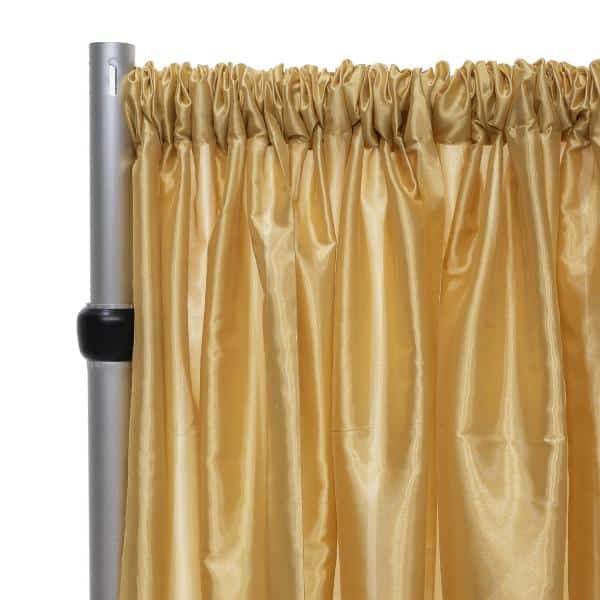*FR* Taffeta Drape Panel by Eastern Mills 9 1/2 FT Wide w/ 4″ Sewn Rod Pocket – Light Gold | Rental *FR* Taffeta Drape Panel by Eastern Mills 9 1/2 FT Wide w/ 4″ Sewn Rod Pocket – Light Gold | Rental