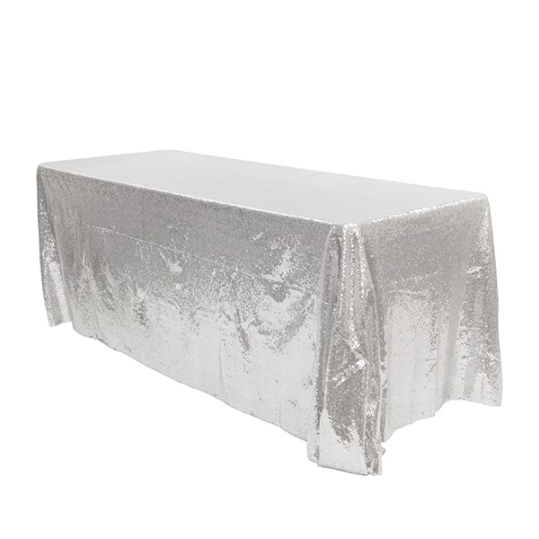 Rectangle 90″ x 156″ Sequin Tablecloth by Eastern Mills – Premium Quality – Silver | Rental Rectangle 90″ x 156″ Sequin Tablecloth by Eastern Mills – Premium Quality – Silver | Rental