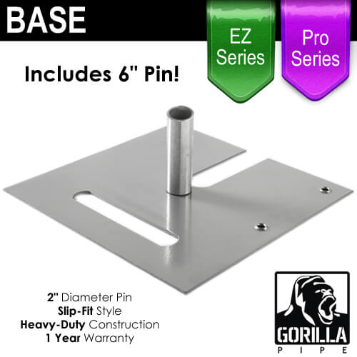 Pro & EZ Series – 18in x 18in Heavy Duty Base w/ 6″ x 2″ Pin (Up to 14ft) | Rental