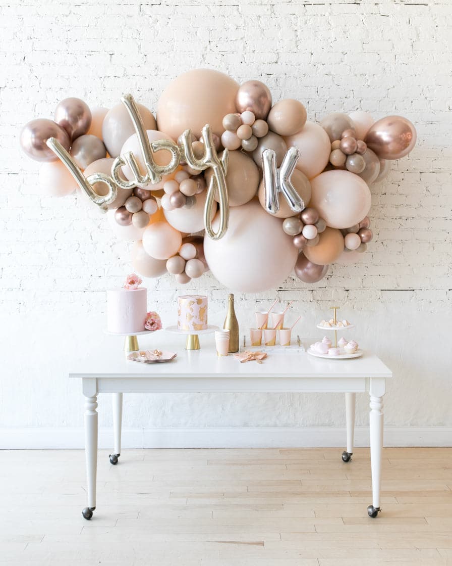 Glam Tan – Personalized Backdrop Balloon Garland Install Piece – 6ft | Rental