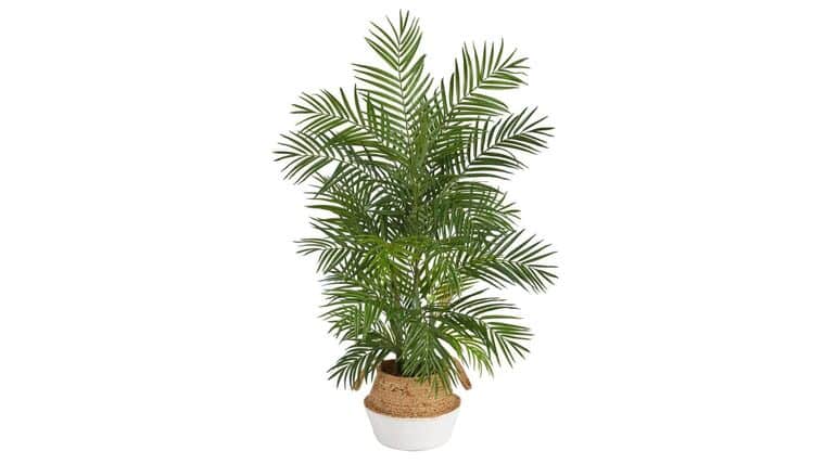 4′ Areca Artificial Palm Branches in Boho Chic Handmade Cotton & Jute Gray Woven Planter | Rental 4′ Areca Artificial Palm Branches in Boho Chic Handmade Cotton & Jute Gray Woven Planter | Rental