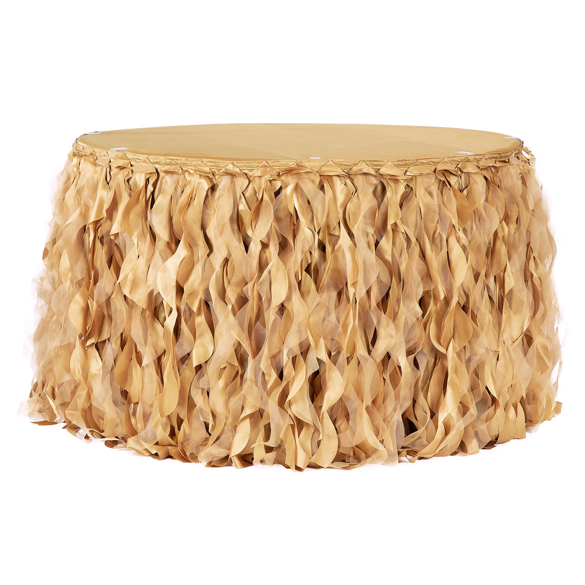 Curly Willow 14ft Table Skirt – Gold | Rental Curly Willow 14ft Table Skirt – Gold | Rental
