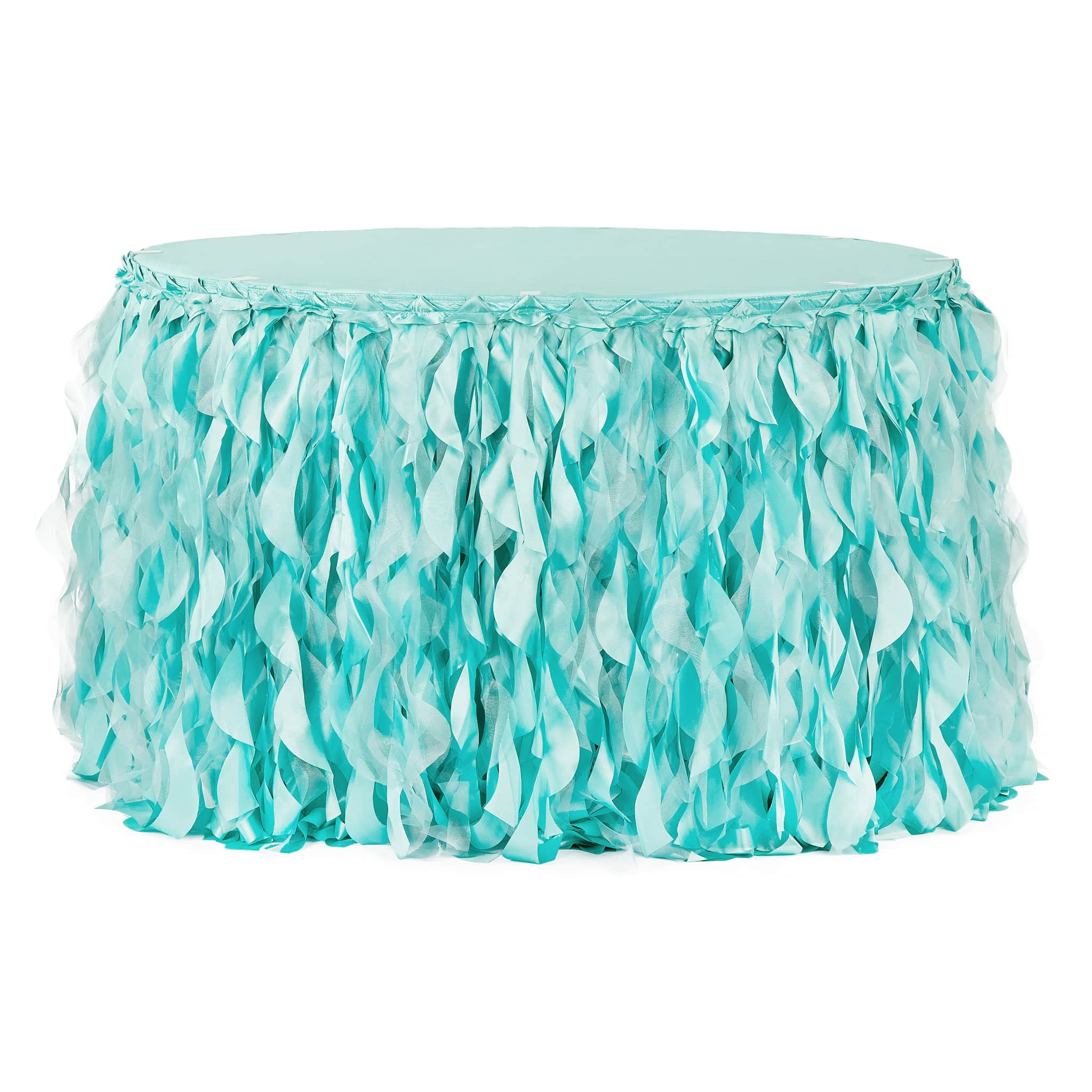 Curly Willow 17ft Table Skirt – Turquoise | Rental