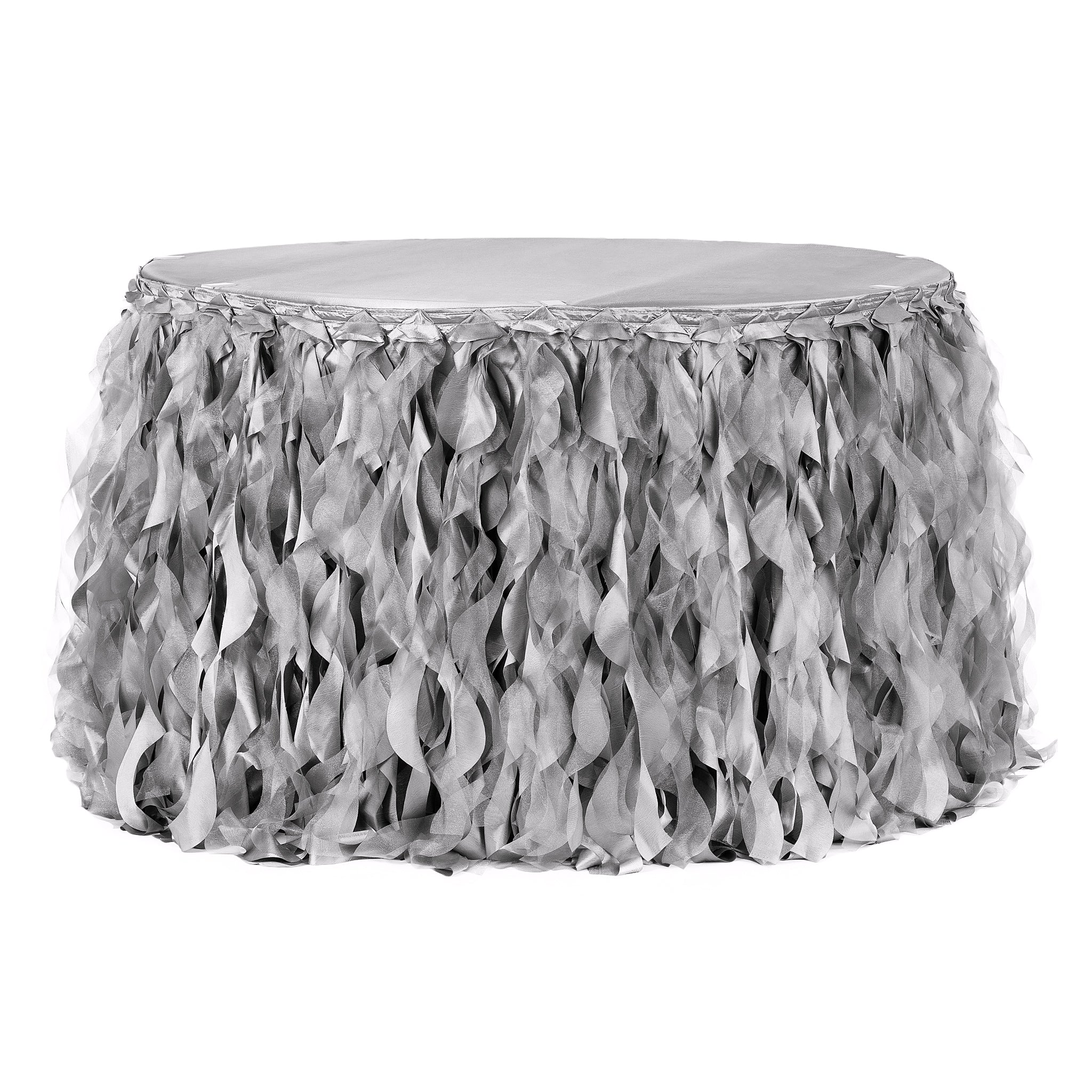 Curly Willow 17ft Table Skirt – Silver | Rental