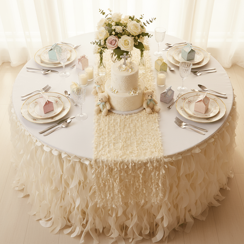 Curly Willow 17ft Table Skirt – Ivory | Rental