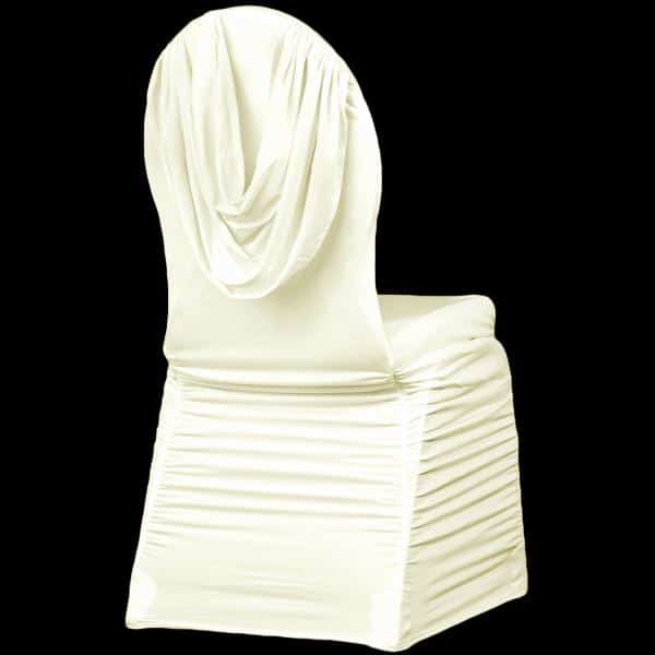 200 GSM Grade A Quality Swag Back Ruched Chair Cover By Eastern Mills – Spandex/Lycra – Ivory | Rental